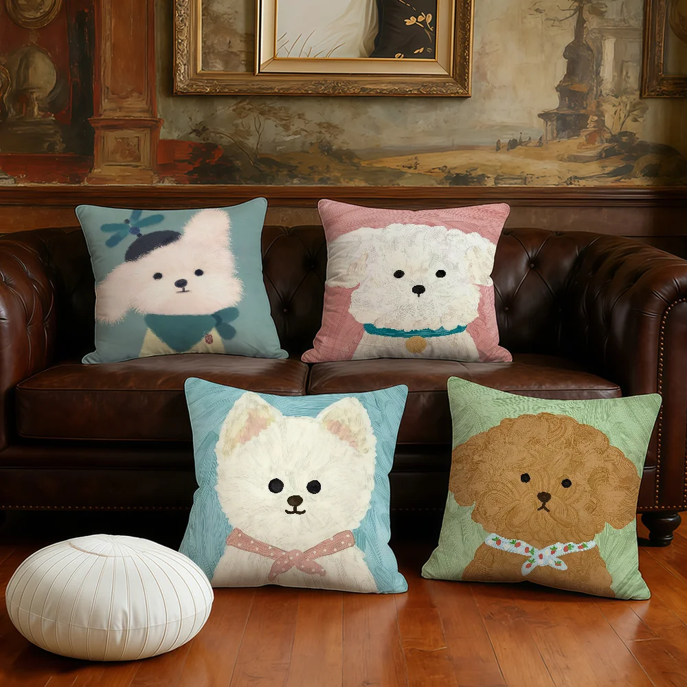 Cute cartoon art scribbled puppy dog cushion cover Plush Fabric Soft Double Sided Print Sofa Cushion Cover Throw Pillow Covers