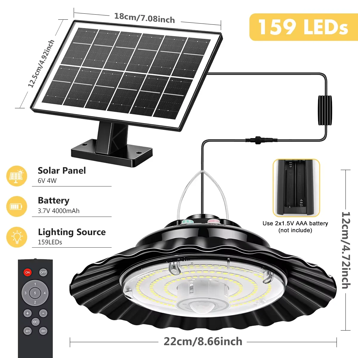 159LED Solar MotionSensor Shed Light, 5 Lighting Modes Dusk‑to‑Dawn Solar Hanging Pendant Light for Barn, Gazebo, Patio, Carport