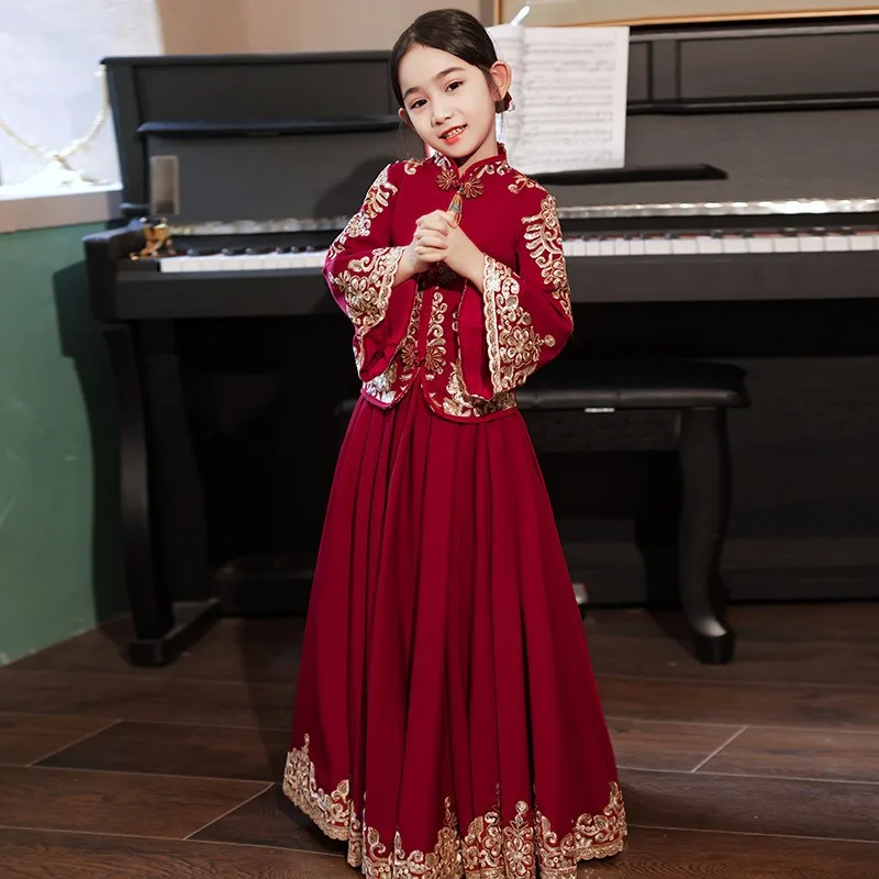 

winter Perform Costumes New Years Dress Girls Cotton Linen Kids Chinese Lovely Tang Suit Children Ancient Hanfu