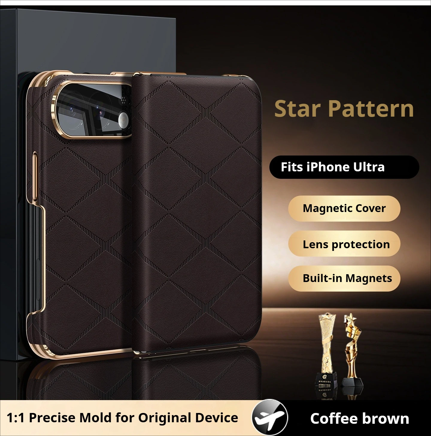 Magnetic Flip Leather Case for iPhone Duo New Premium Diamond Pattern Wide Foldable Full Coverage Drop-proof Protective Cove