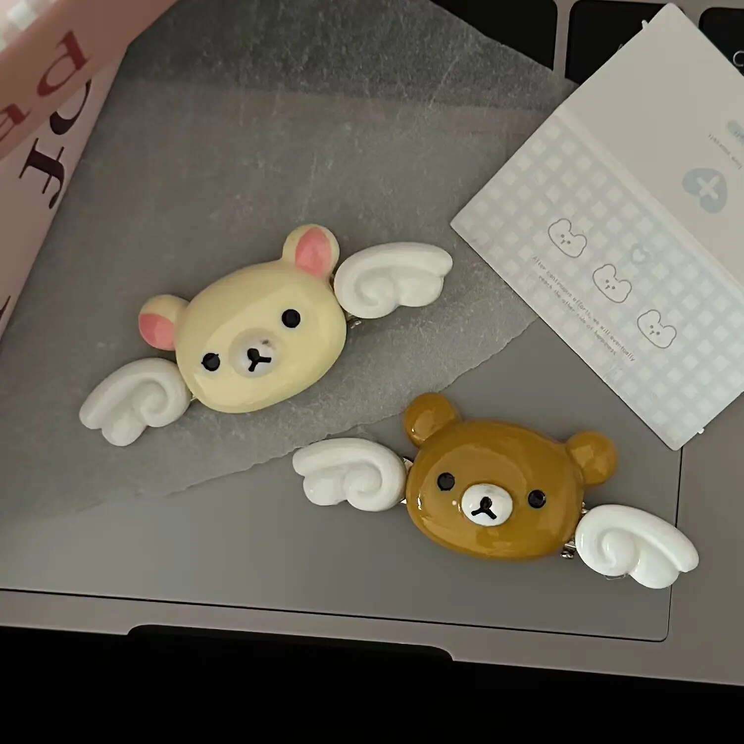 

Милая заколка для волос Rilakkuma Wave Point BB, мультяшная заколка-ангел с крыльями, заколка для челки, боковая заколка, кавайные аксессуары для волос для девочек, подарок