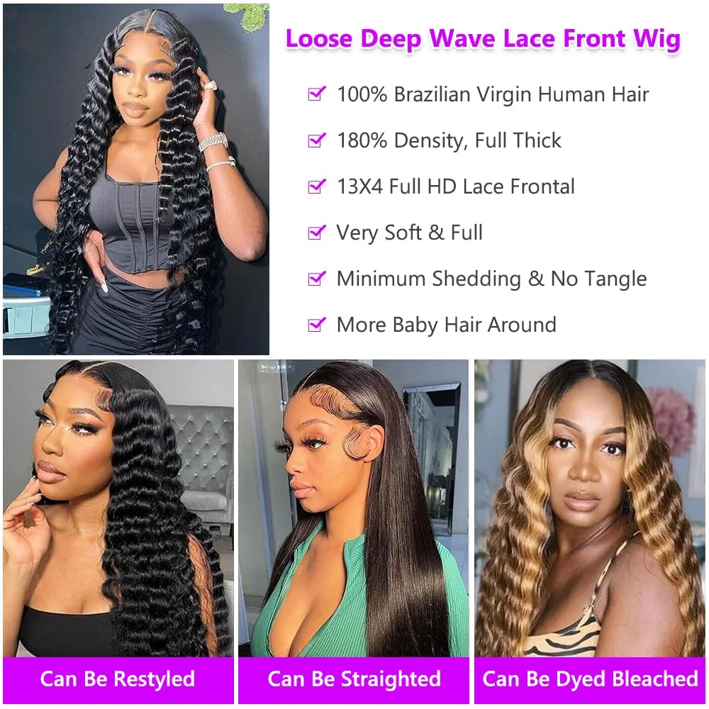 300% Loose Deep Wig 13x6 Hd Lace Frontal For Women Brazilian Water Wave Curly Lace Front 100% Human Hair Wig On Clearance Sale