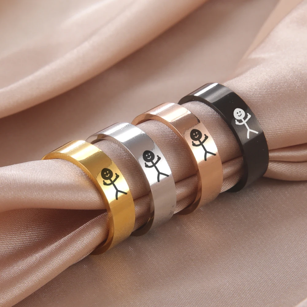 LIKGREAT Stainless Steel Middle Finger Stickman Ring Trend 2023 Fuxk You Doodle Rings For Man Couple Simple Hip Hop Jewelry Gift
