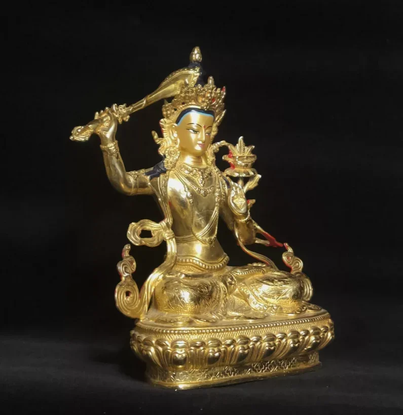 Golden bronze Manjushri Bodhisattva Buddhism Divinity buddha statue Auspicious