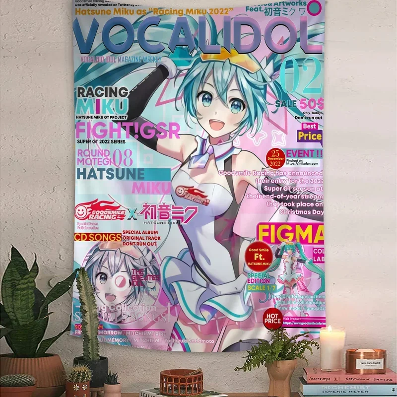 Anime H-Hatsunes M-MikU Magazine Colorful Tapestry Wall Hanging Bohemian Wall Tapestries Mandala Wall Art Decor # 0@