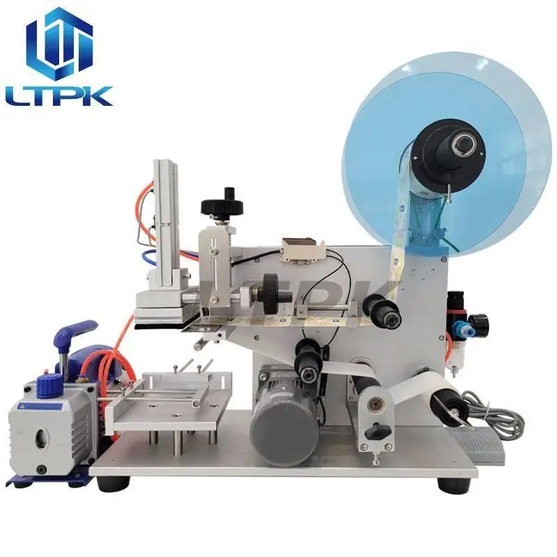 LT-60 table top high performance semi automatic plane labelling machine for square wine bottle box flat surface label applicator