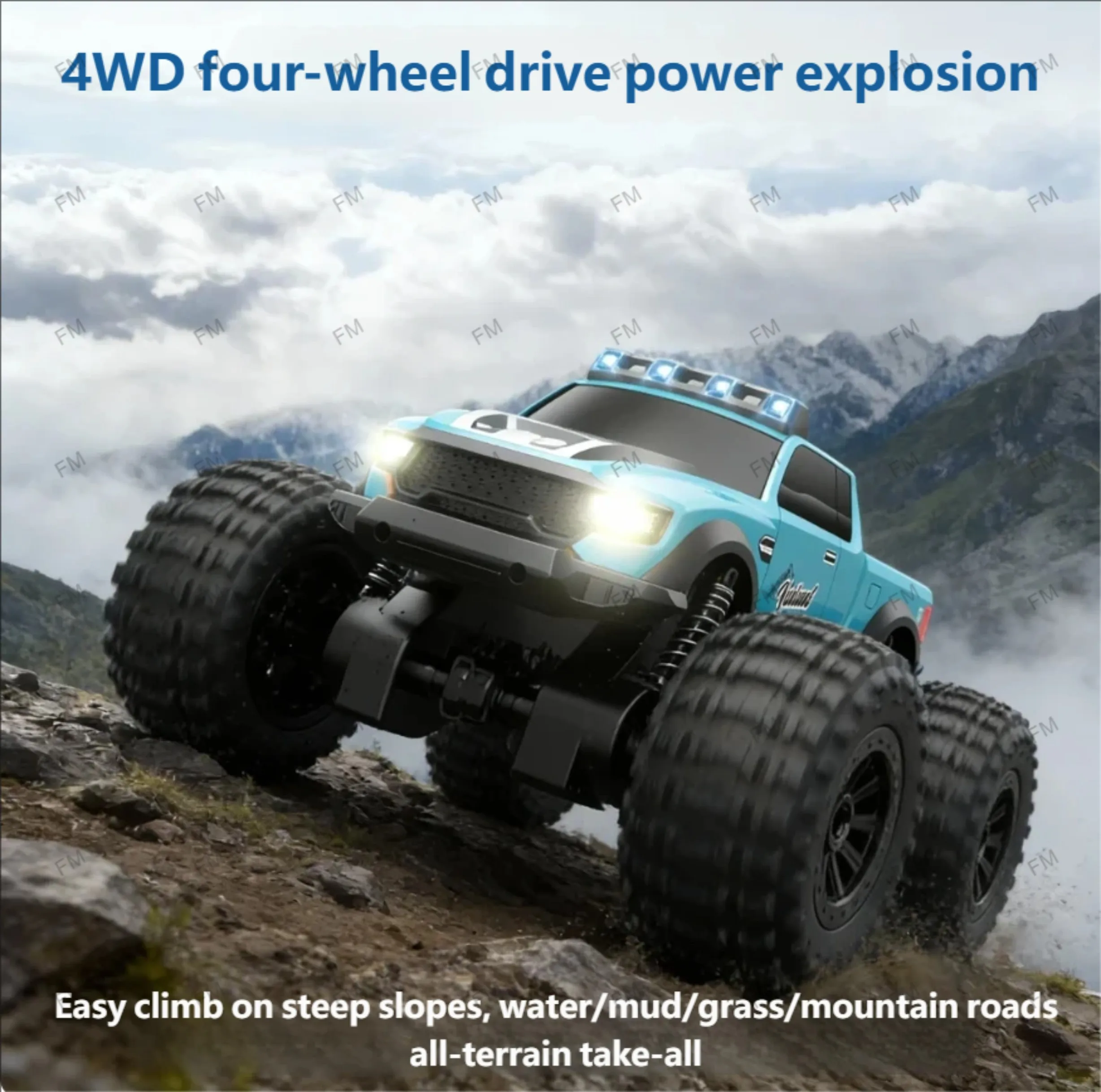 

FM Amphibious Remote Control Car 4WD Off-Road Climbing Monster Truck with LED Light 4-wheeled Bigfoot Buggy RC Car Toys