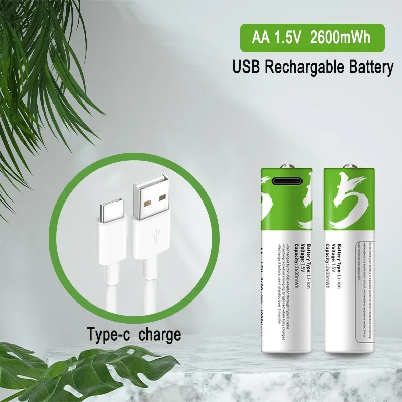 

AA Battery 1.5V Li-ion AA Rechargeable Battery 2600mAh AA Lithium-ion Battery for remote control mouse small fan Electric toy