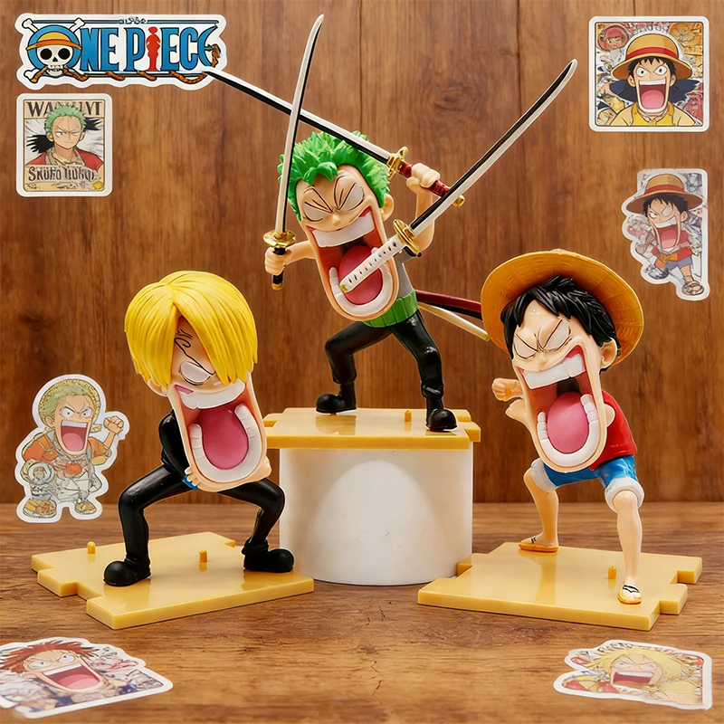

One Piece Luffy Figures Three Captains Sanji Monkey D Luffy Roronoa Zoro Action Figure The Hungry Trio PVC Anime Blind Box Toys