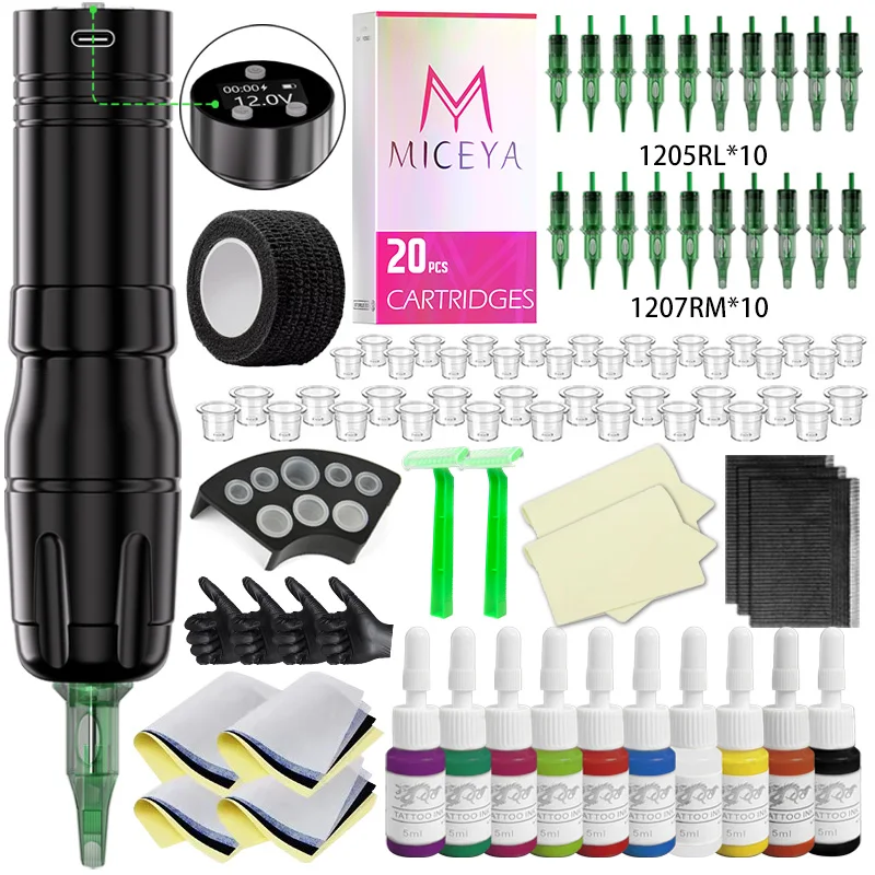 

MICEYA Rotary Tattoo Pen Kit Wireless Tattoo Power Supply Makeup Complete Tattoo Kit Professional Tattoo Machine Kit For Artist