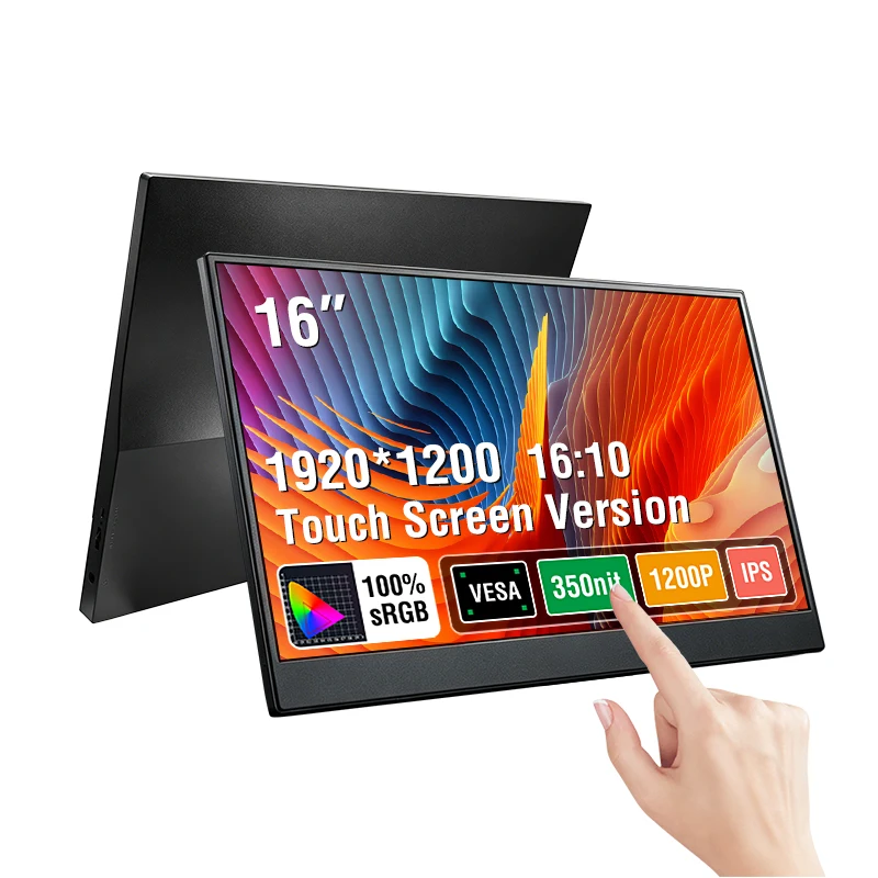 16-Inch Touch Portable Monitor Non-touch Optional 1200P HDR 16:10 For XBox PS4 / 5 Switch Cell Phone PC Loptop Extensio