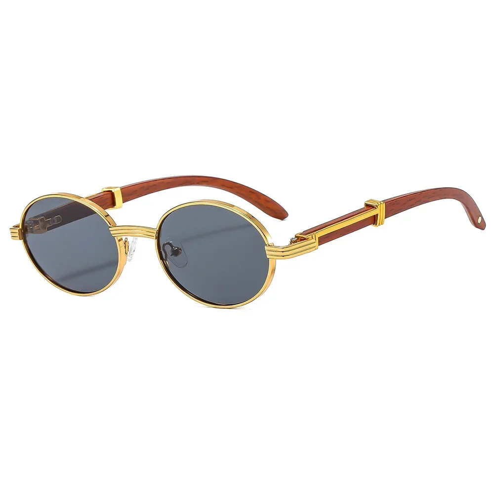 

Men's Oval Sunglasses New Retro Imitation Wood Grain Sunglasses Women's Fashion Trend Uv Protection Sun Glasses Vintage Gafas