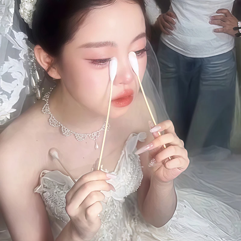 Bride Tears Stopper Portable Anti-Crying Makeup Cotton Swab 20cm Sterile Bamboo Stick