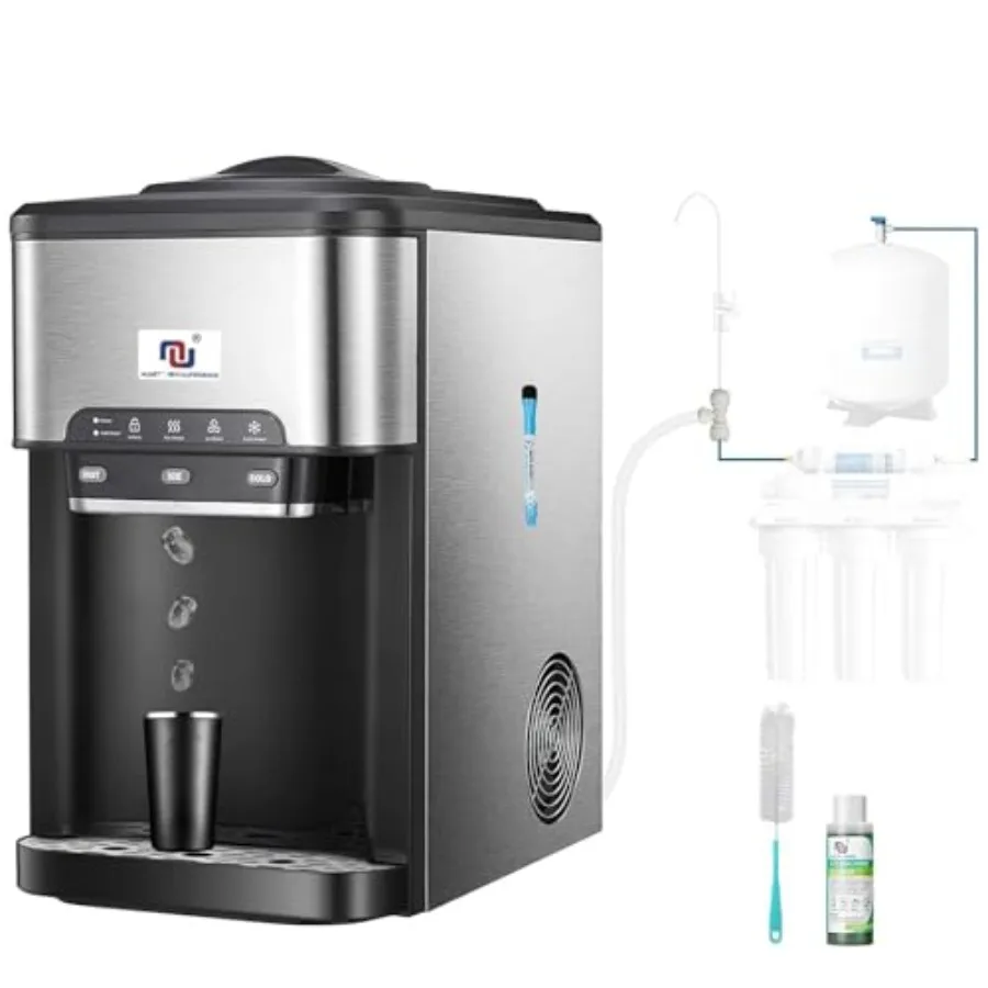 

3-in-1 ice maker water dispenser water cooler for office use, stainless steel, silver, 44 lbs daily ice production with 4 lb st
