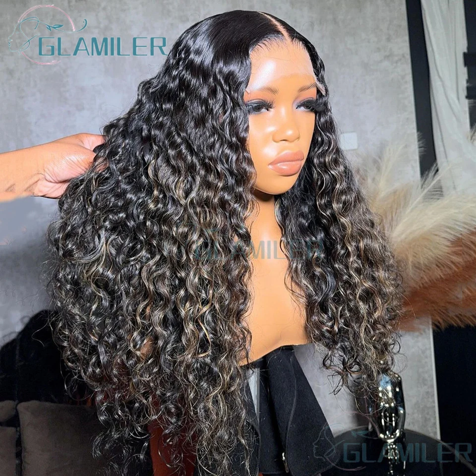 Perruque Lace Front Wig sans colle naturelle bouclée, Deep Wave, HD, 13x6, couleur blond miel, à reflets, en solde