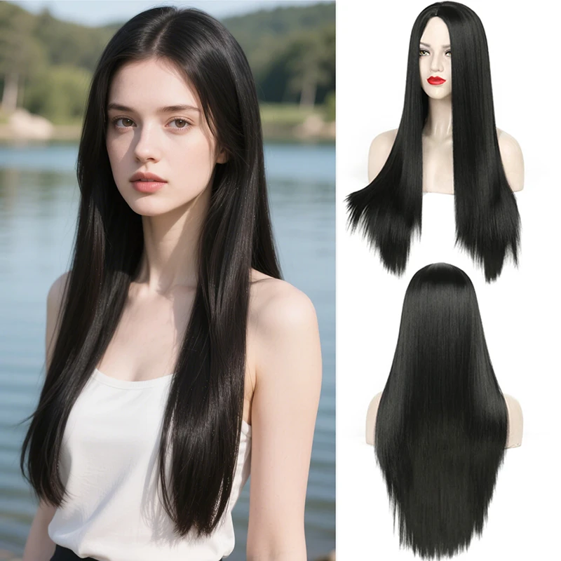 Peluca sintética rubia dorada clara de pelo largo y liso a la venta de liquidación, para que las señoras se usen en reuniones diarias, resistencia al calor