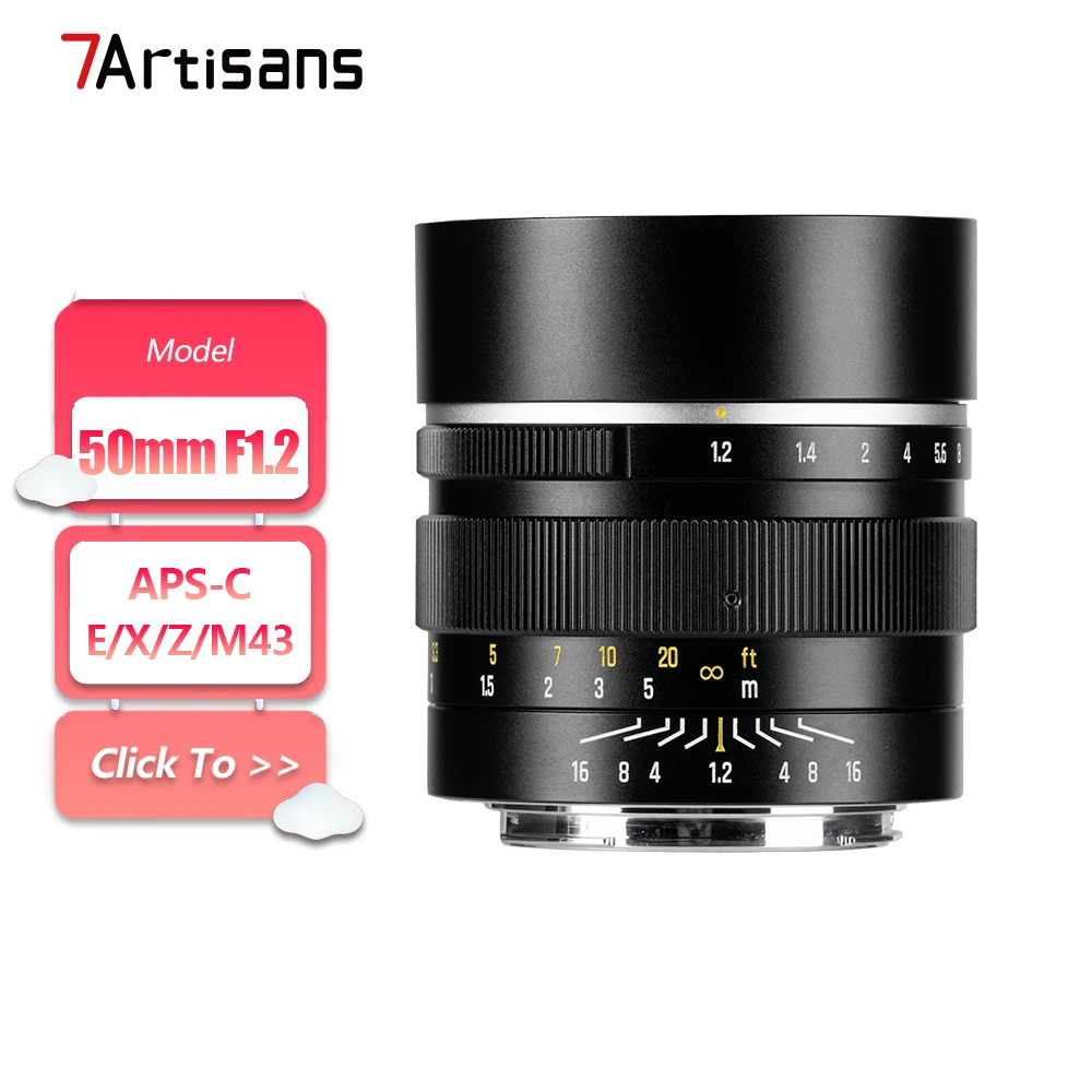 

7artisans 50mm F1.2 Large Aperture Standard Prime Manual Focus Camera Lens for Humanities Photogtaphy with E X Z R M43 Mount
