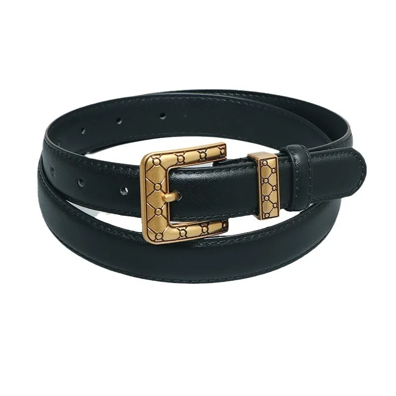 أحزمة جلدية فاخرة للنساء أحزمة خصر رفيعة غير رسمية لفساتين الجينز وأحزمة بإبزيم معدني كلاسيكي #6