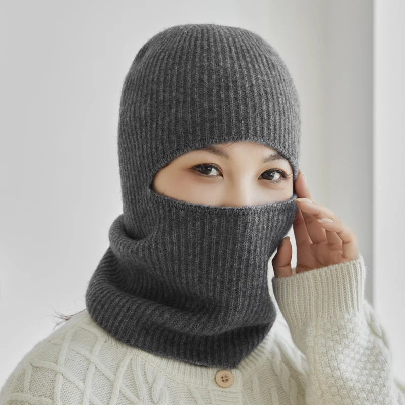 100% Cashmere Hat for Women, Knitted Balaclava, Warm Neck Warmer, Face Mask, One-Piece Hat for Men, Cycling Cold-Proof Head Wrap