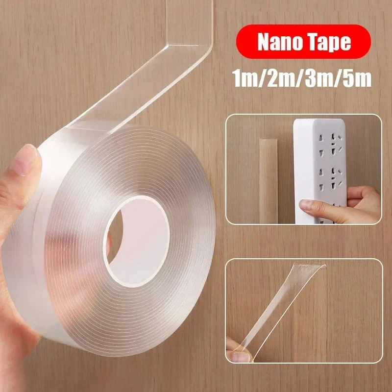 Nano Double-Sided Tape Non-Trace Hook Adhesive Acrylic Double-Sided Tape Transparent Magic Tape Water Proof Nano Adhesive 1/3/5m