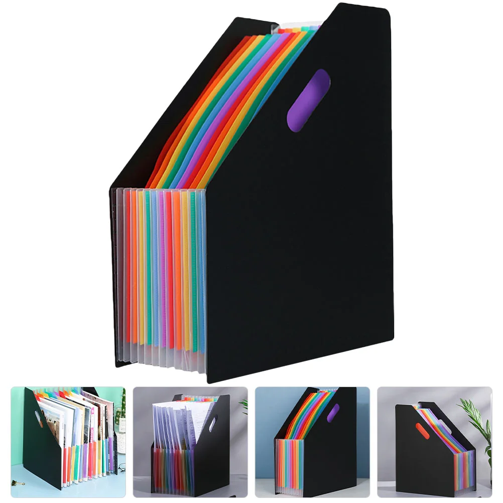 Black Large Capacity File Folder Expandable Accordion Files ganizer Receipts Plastic Bills Pouch Document Filing Folder Storage