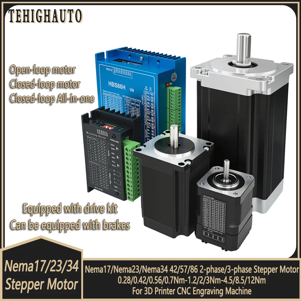 Nema17/23/34 42/57/86 Stepper Motor 1.2A-6A/0.28Nm-12Nm Open Loop & Closed Loop & Integrated Motor Driver Kit For CNC Router