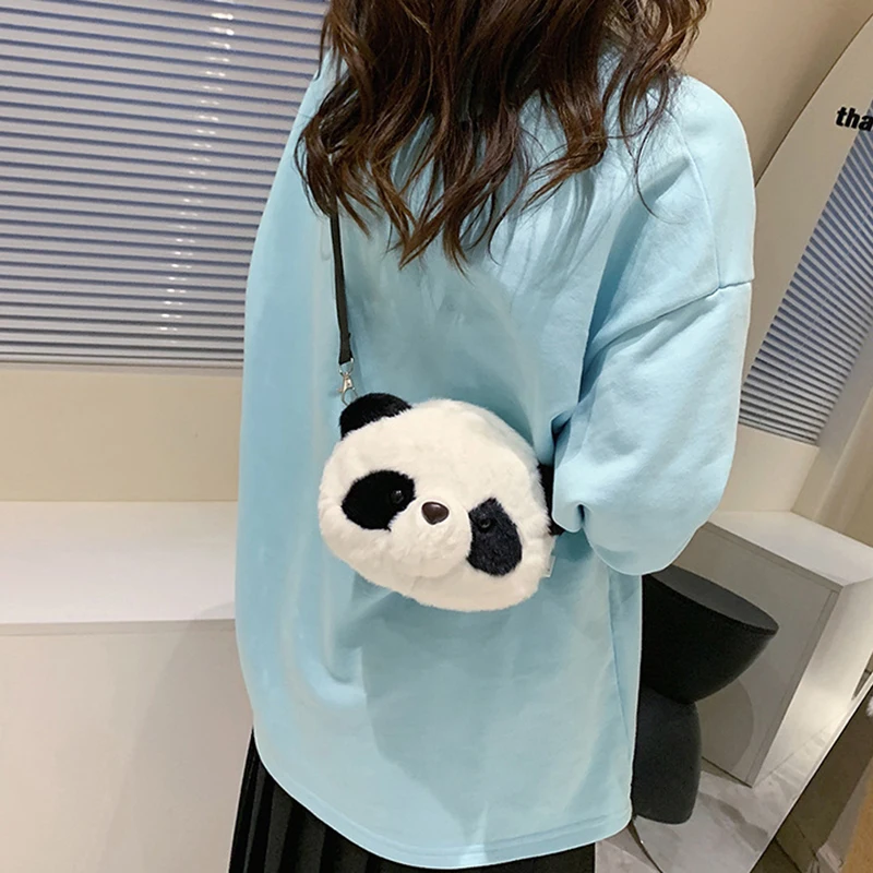 Bolso cruzado de peluche con cabeza de Panda para niñas, mochila de oso suave, monedero, regalo de cumpleaños y vacaciones