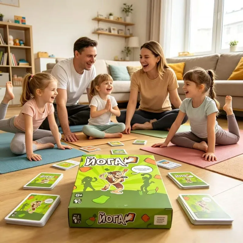 Yoga Card Game, Russian Version Board Game, Family Party Interactive Game for Kids Adults, Multiplayer Indoor Game
