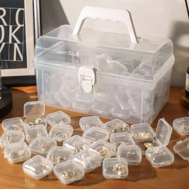 5-50Pcs/Lot Mini Square Storage Box Clear Plastic Flip Cover Small Carrying Case Pill Jewels Dustproof Storage Pack Wholesale