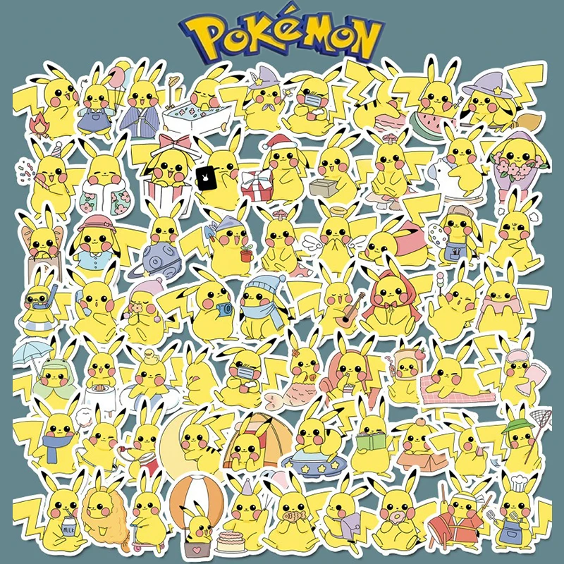 

70pcs Pokemon Pikachu Kawaii Cartoon DIY Stickers Animation Figures Hand Account Decorative Materials Children Like Gifts