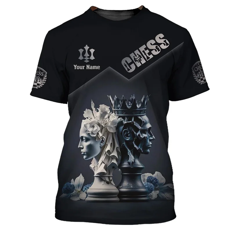 Hot selling 3D printed chess T-shirt men's new round neck short sleeved T-shirt chess pattern T-shirt oversized T-shirt