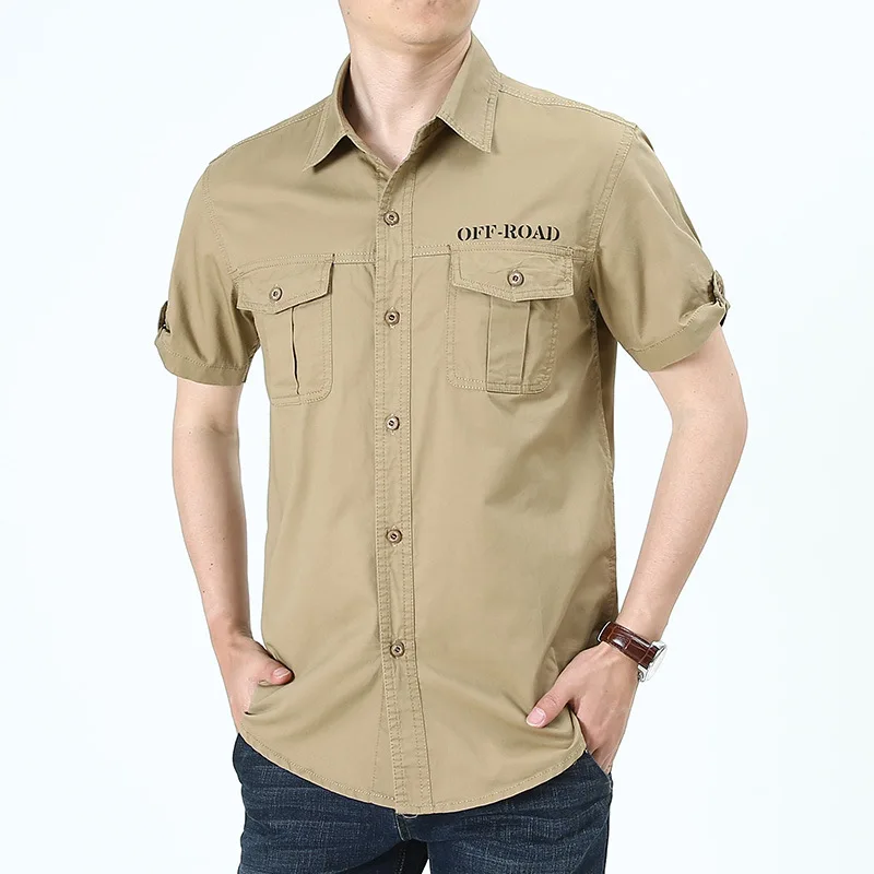 Summer Mens Shirt High Quality Pure Cotton Loose Short Sleeve T-Shirts Japanese Vintage Fashion Cargo Shirts 5XL Men Clothing