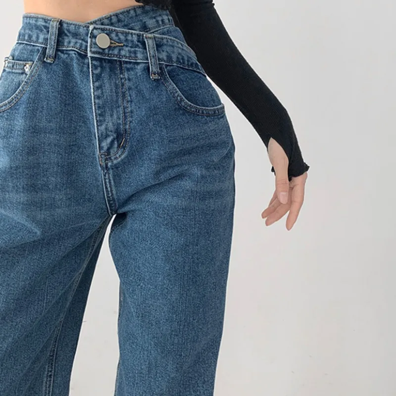 Jeans solidi donna stile coreano retrò a vita alta larghi dritti snelli tutto-fiammifero casual streetwear chic cool ragazze estate quotidiano