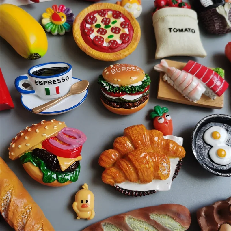 Food Magnets Hot Dog French Fries Pizza RefRigeRatoR Paste Egg Bread Hamburger Corn Fridge Sticker Home Decor