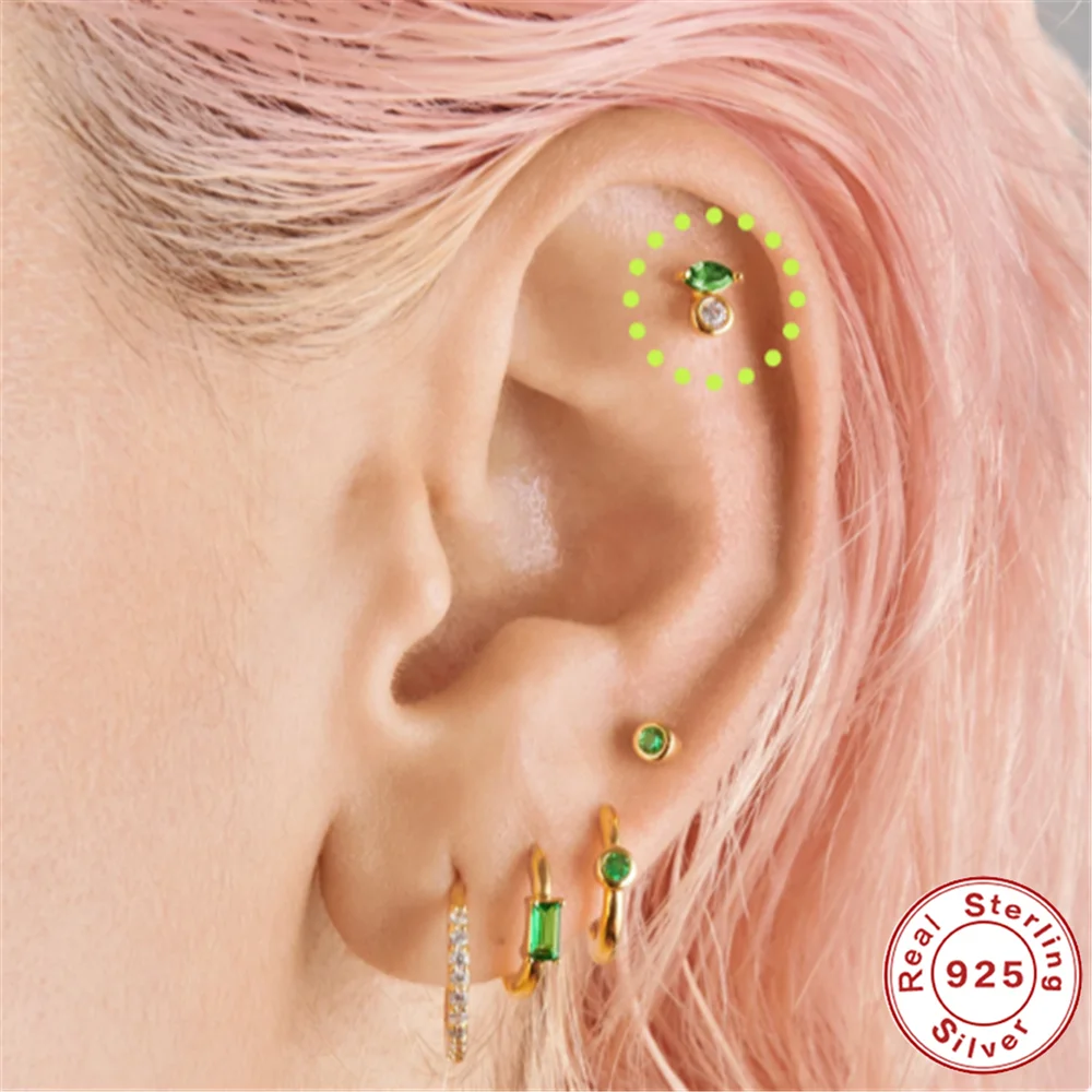 Pendientes Plata 925 Sterling Silver Piercing Earrings INS Simple Green Oval Zircon Stud Earring For Women Modern Jewelry
