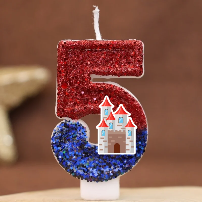 Cartoon Princess Castle Digital Candle Number 0-9 Kids Birthday Cake Decoration Supplies Anime Party Accessories Supplies