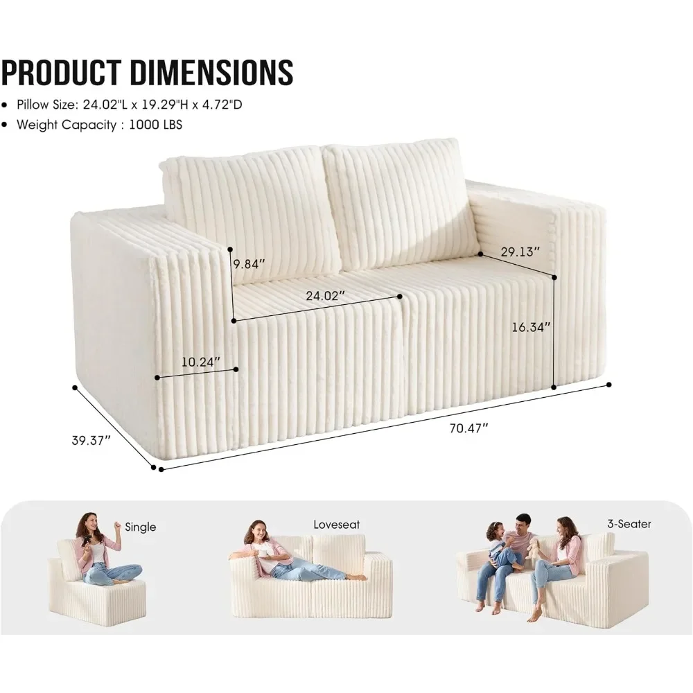 أريكة مقسمة معيارية بمقعدين، أريكة معيارية بمقعدين مع كرسي سحابة من إسفنج الذاكرة بمقعد عميق مع وسائد مقطعية كبيرة الحجم #6
