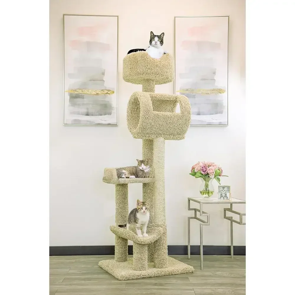 Solid Wood Cat Tower, Beige, 140003