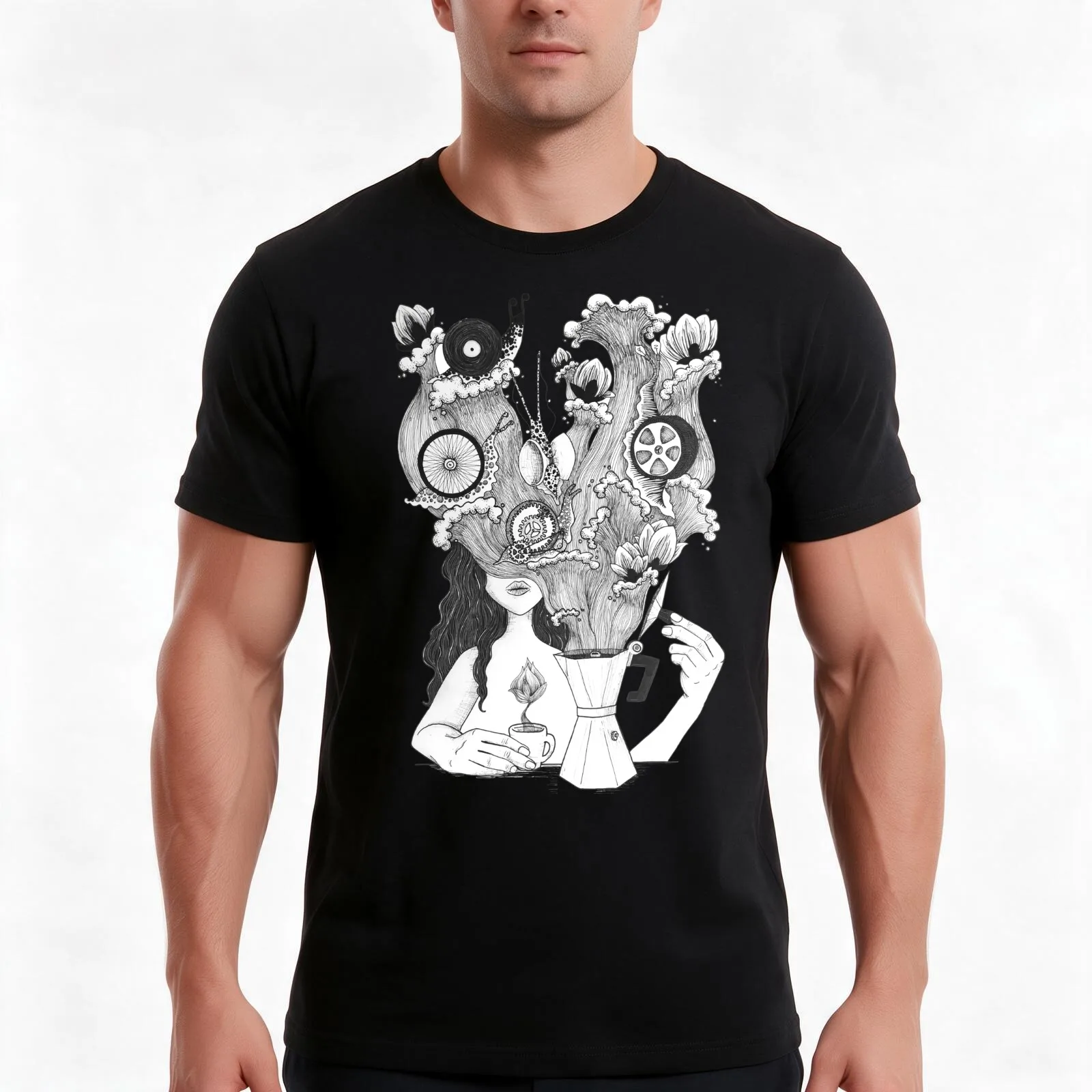 The Invention of Coffee T-Shirt, Summer Casual Cotton Tee, Oversized Streetwear Tops, Vintage Graphic Print, Unisex Men Women