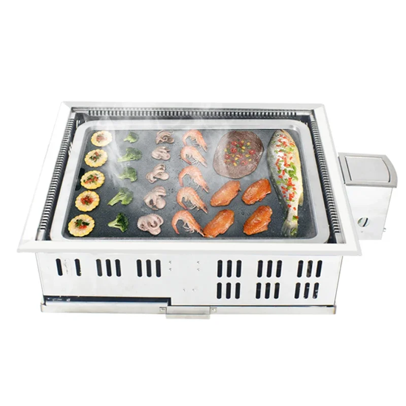 Korean gas bbq grill square marble smokeless grill commercial indoor table top bbq gas grill