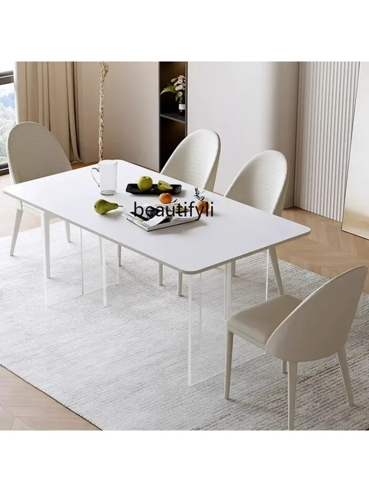 x11Modern Simplem Acrylic Suspension Stone Plate Dining Table and Chair Small Apartment Household  White Stone Plate Dining Tabl