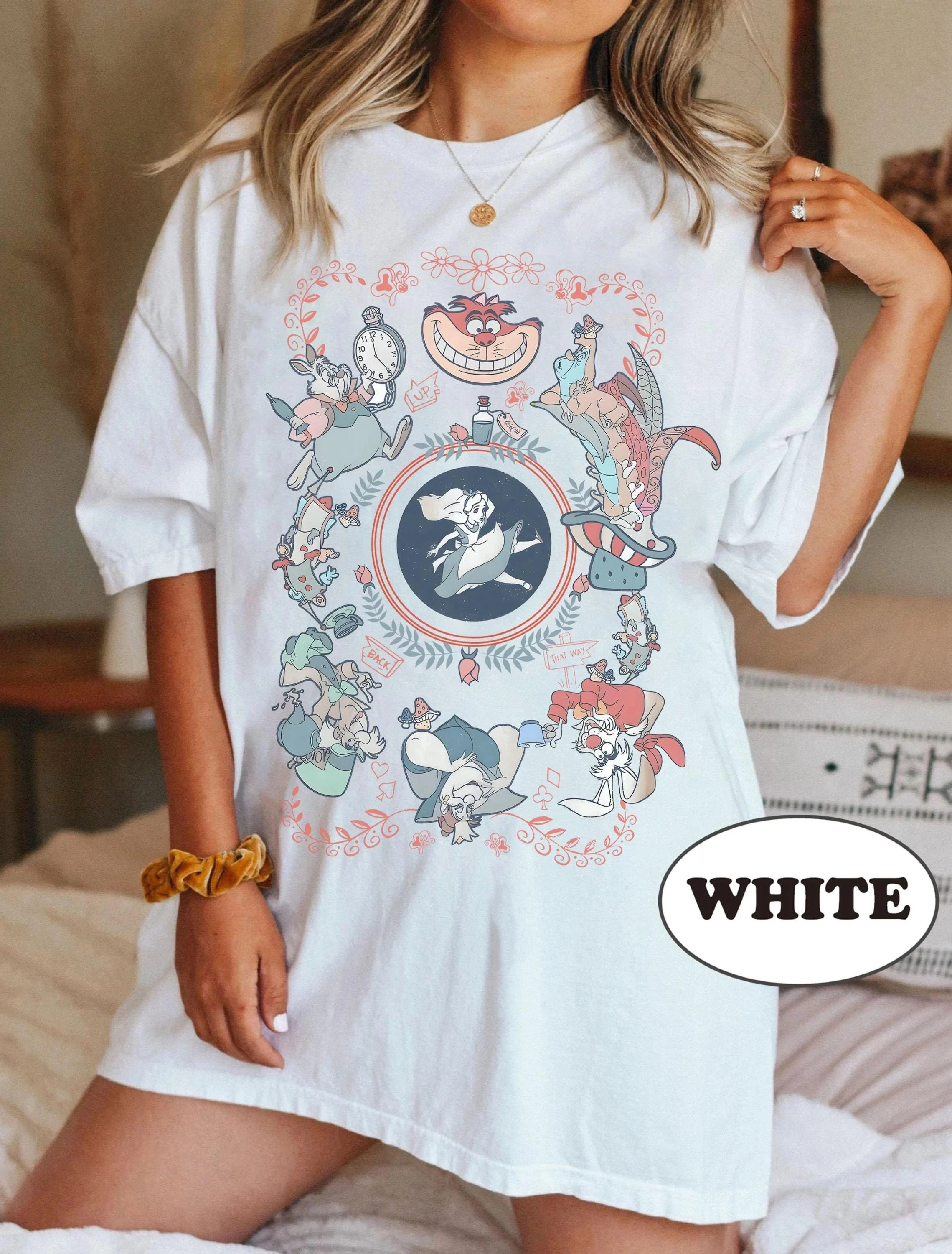 

Винтажная рубашка «Алиса в стране чудес», футболка в стиле ретро «Принцесса Диснея Алиса», одинаковые рубашки для всей семьи Диснея для девочек на день рождения