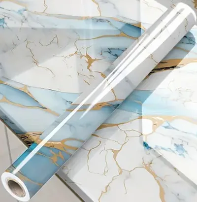 Blue Marble Pattern Self-adhesive Wallpaper, Oil and Water Resistant Stickers Kitchen Background Wall PVC Wallpaper