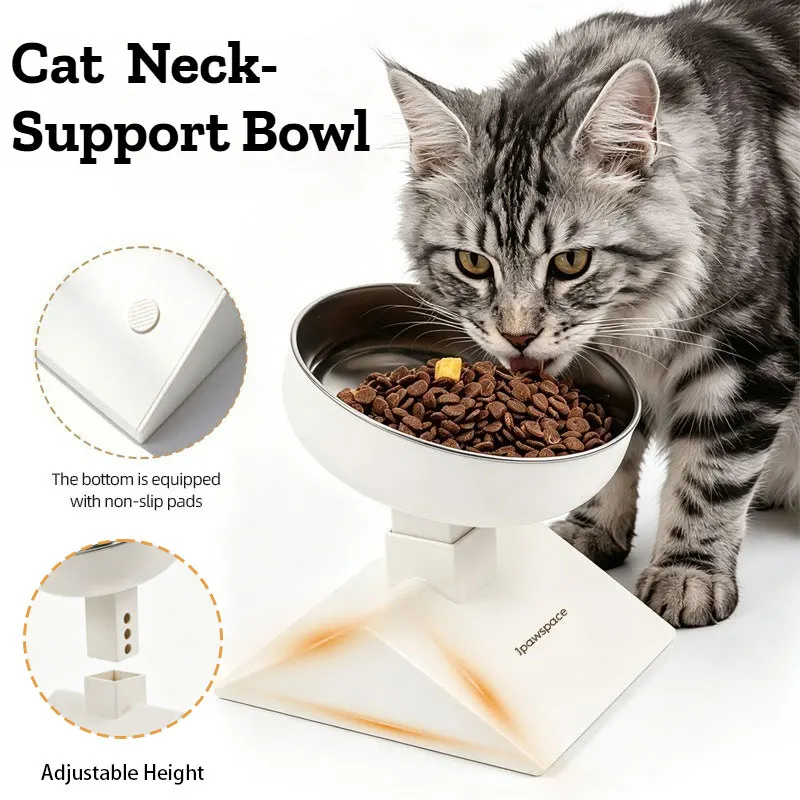 Adjustable Height Cat Food Bowl Stainless Steel Neck Protection Feeder Bowl for Dogs Cats Anti-spill Kitten Food Container 750ML