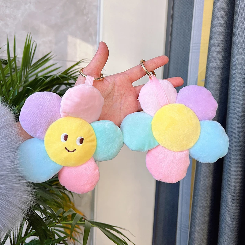 Cute Sun Flower Car Key Chain New Sunflower Plush Keychains Women Ladies Bag Pendant Accessories Keyring Gift