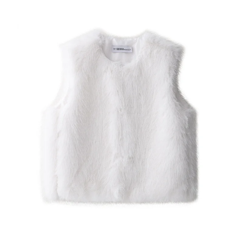 

2026 Early Spring Elegant Fashionable Versatile Warm Simple Artificial Fur Effect Vest Street Style round Neck Solid Color