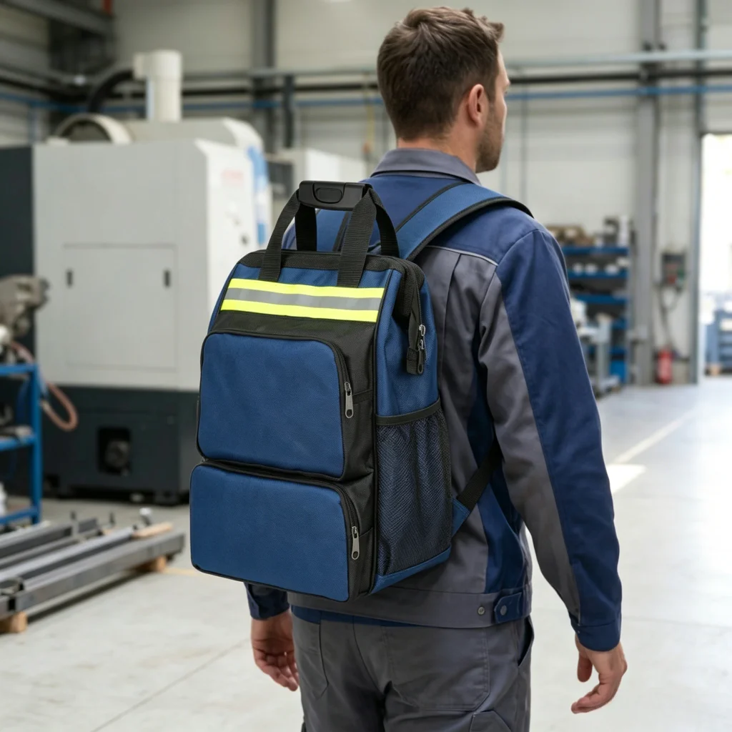 Large capacity electrician tool backpack, multifunctional maintenance and installation, portable canvas wear-resistant backpack