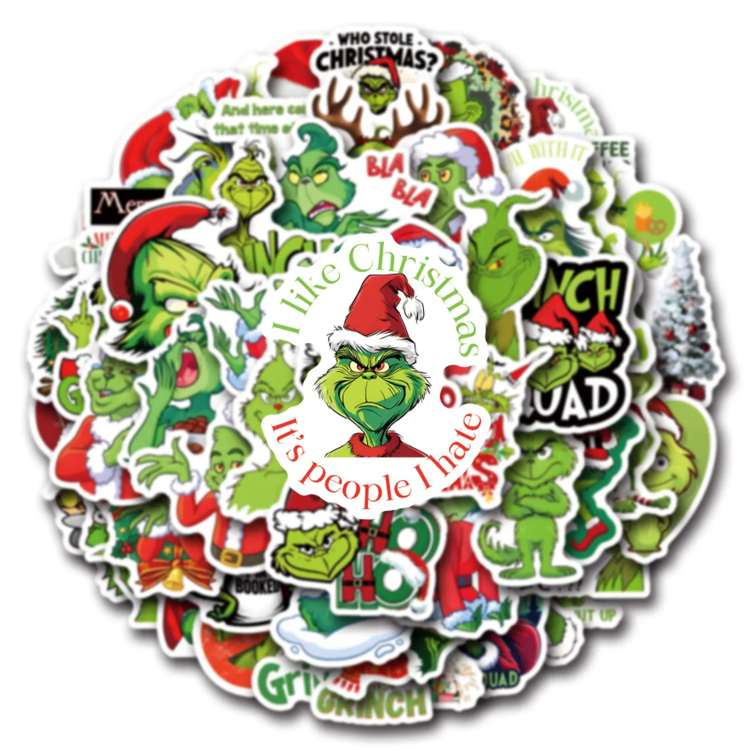 50-55PCS Grüne Figuren Grinch Weihnachten Graffiti Aufkleber Handy Auto Roller Laptop Kühlschrank Dekoration Aufkleber Spielzeug