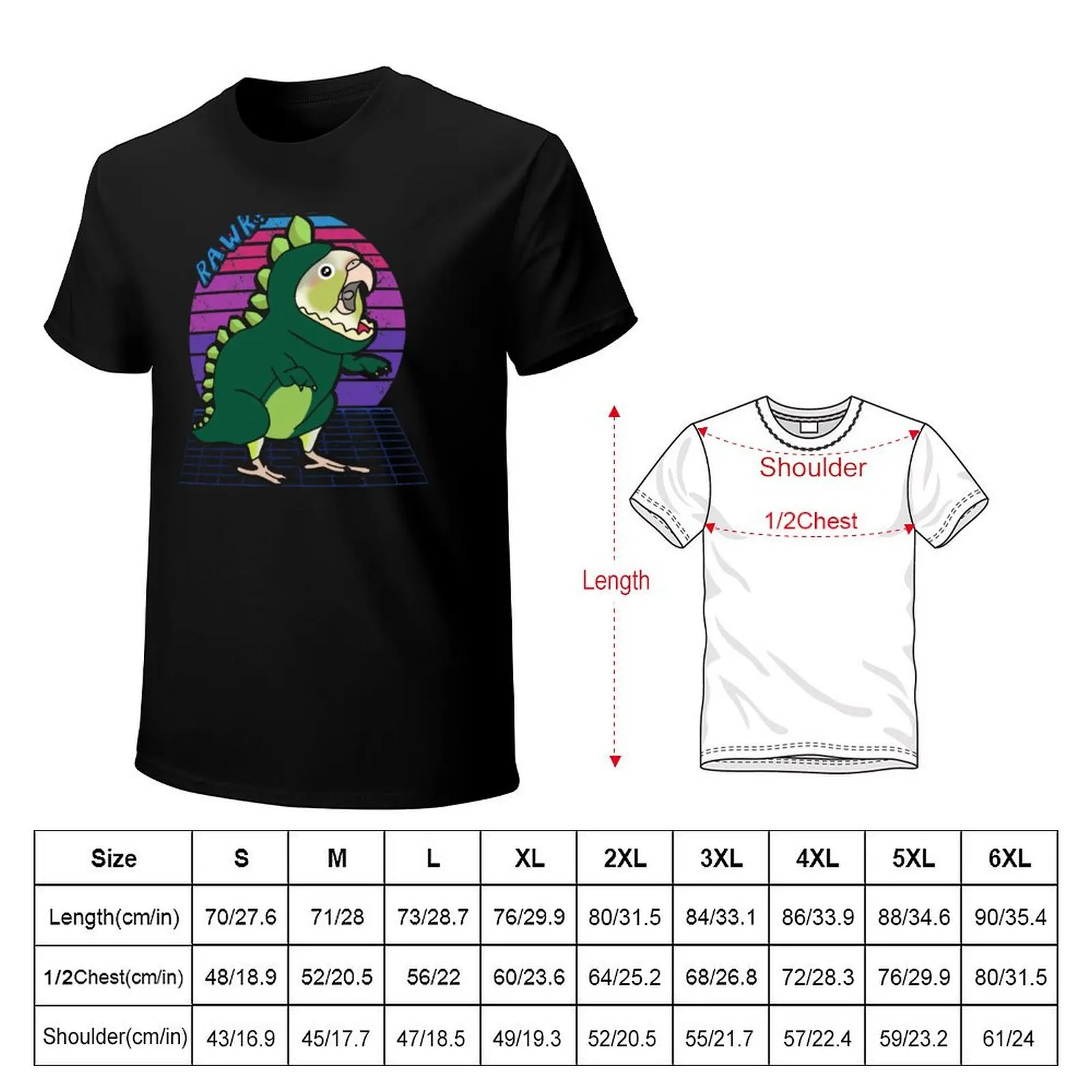 Aesthetic Vaporwave Cinnamon Conure Dinosaur Doodle T-Shirt Basic Plain Tee for Spring and Summer