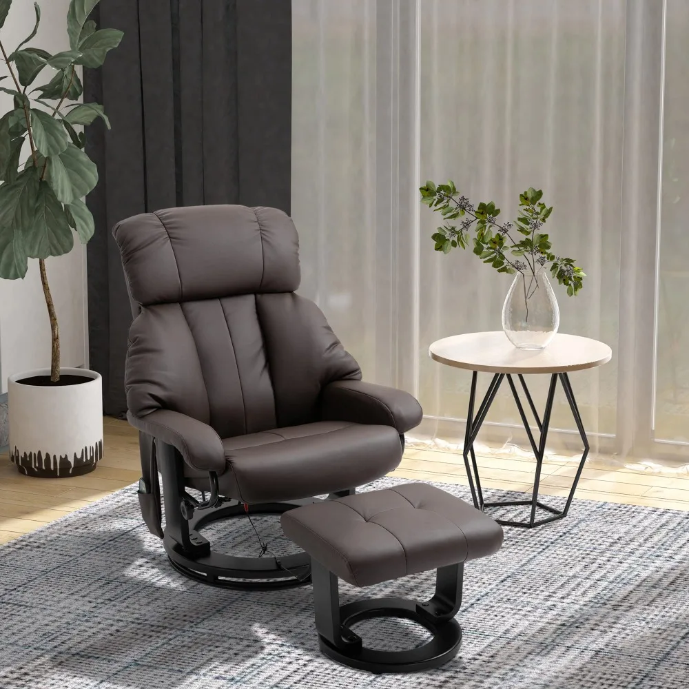 2024 New Massage Recliner Chair with Ottoman, 360° Swivel Recliner and Footstool, PU Leather with Side Pocket and Remote Control